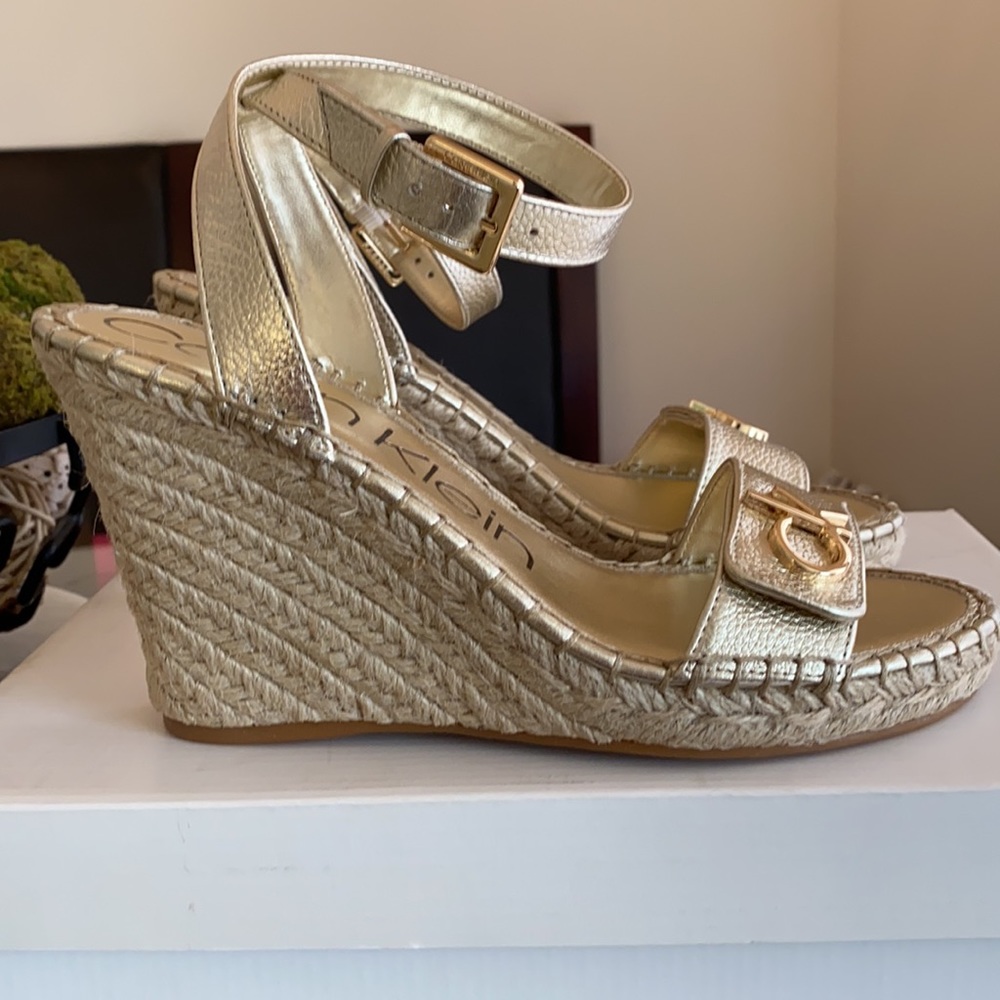Calvin Klein Gold Wedges Size 8.5